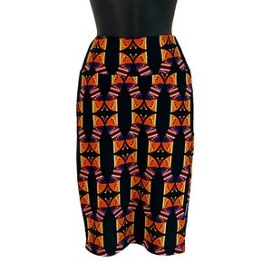 LuLaRoe Orange Purple Butterfly Pencil Skirt XS